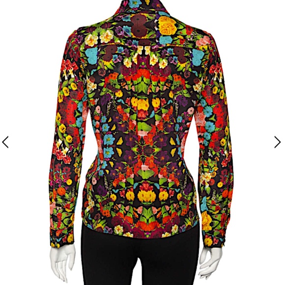 Alice + Olivia Multicolored Silk Kaleidoscopic Floral Print Shir - Picture 4 of 8